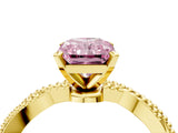 Yellow gold Fancy Pink Radiant  Solitaire Twisted Band with Bead Prong Setting_404