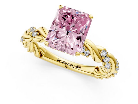 Yellow gold Fancy Pink Radiant  Solitaire Twisted Band with Pavé Accents and Four-Prong Setting_4