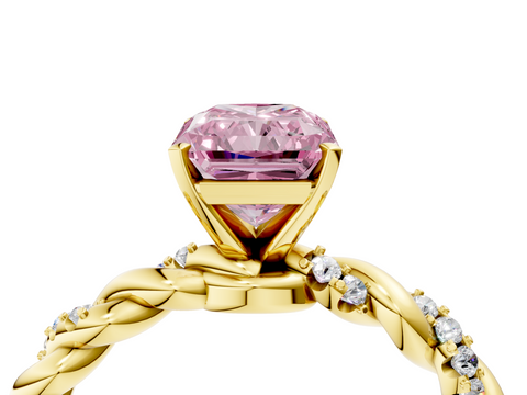 Yellow gold Fancy Pink Radiant  Solitaire Twisted Band with Pavé Accents and Four-Prong Setting_7