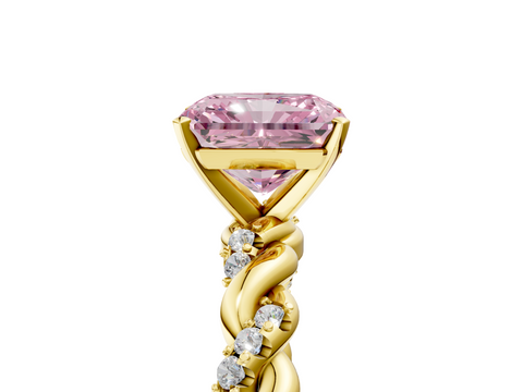 Yellow gold Fancy Pink Radiant  Solitaire Twisted Band with Pavé Accents and Four-Prong Setting_8