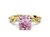 Yellow gold Fancy Pink Radiant  Solitaire Twisted Band with Prong Setting