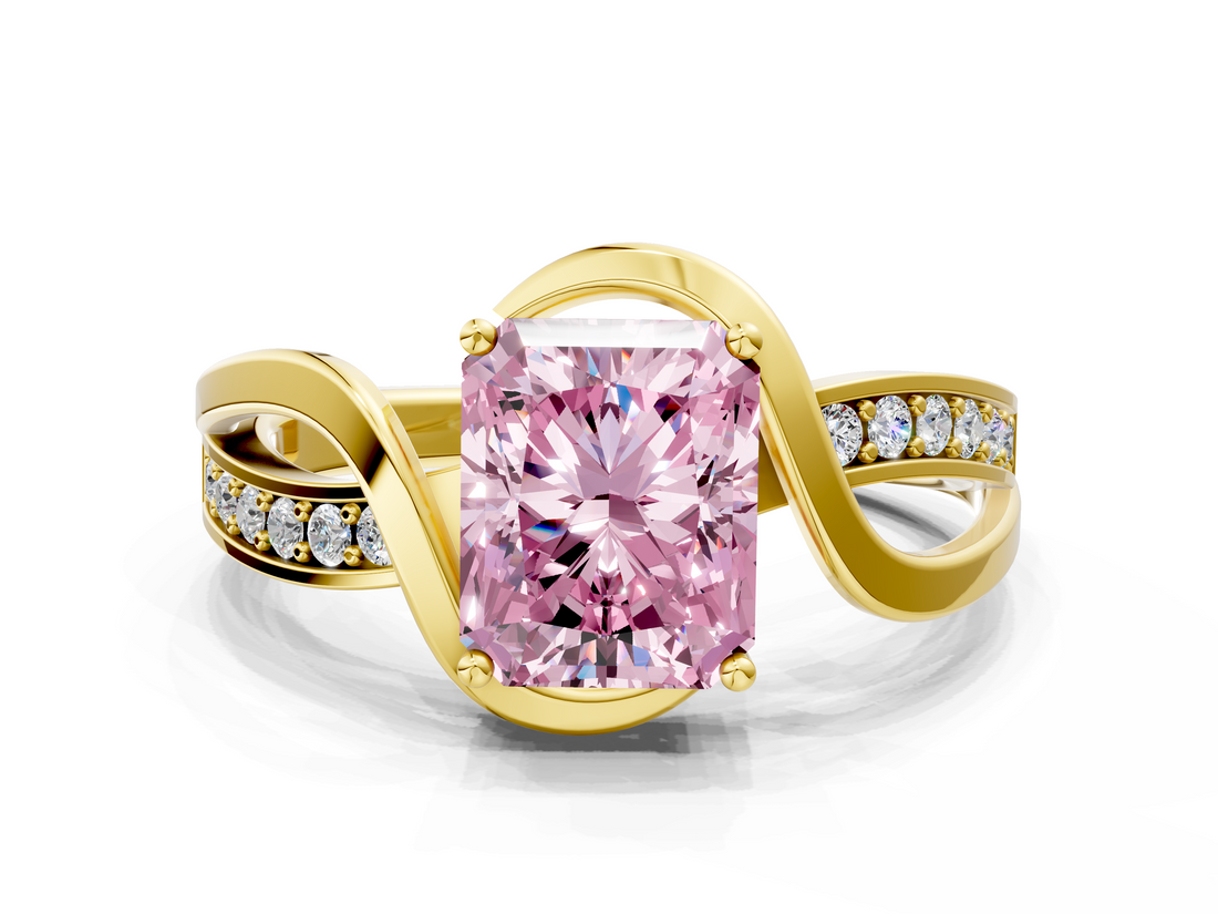 Yellow gold Fancy Pink Radiant  Solitaire Twisted Band with Prong Setting_3