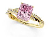 Yellow gold Fancy Pink Radiant  Solitaire Twisted Pave Diamond Ring with Four-Prong Setting_126