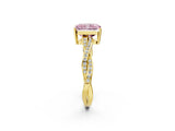 Yellow gold Fancy Pink Radiant  Solitaire Twisted Pave Diamond Ring with Four-Prong Setting_127