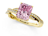 Yellow gold Fancy Pink Radiant  Solitaire Twisted Pave Diamond Ring with Four-Prong Setting_13