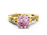 Yellow gold Fancy Pink Radiant  Solitaire Vine Band with Milgrain Prong Setting_3