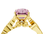 Yellow gold Fancy Pink Radiant  Solitaire Vine Band with Milgrain Prong Setting_7