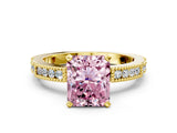 Yellow gold Fancy Pink Radiant  Solitaire with Pavé Band and Four-Prong Setting_310
