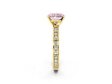 Yellow gold Fancy Pink Radiant  Solitaire with Pavé Band and Four-Prong Setting_312