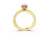 Yellow gold Fancy Pink Radiant  Solitaire with Pavé Band and Four-Prong Setting_313