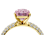 Yellow gold Fancy Pink Radiant  Solitaire with Pave Band and Four-Prong Setting_7