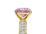 Yellow gold Fancy Pink Radiant  Solitaire with Pave Band and Four-Prong Setting_8