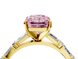 Yellow gold Fancy Pink Radiant  Solitaire with Side Baguettes and Channel Set Band_48