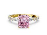 Yellow gold Fancy Pink Radiant  Solitaire with Side Stones on a Pavé Band and Four-Prong Setting_23