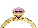 Yellow gold Fancy Pink Radiant  Solitaire with Side Stones on a Pavé Band and Four-Prong Setting_27