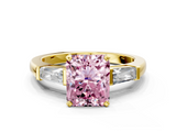 Yellow gold Fancy Pink Radiant  Solitaire with Tapered Baguette Side Stones on a Classic Band with Four-Prong Setting_92