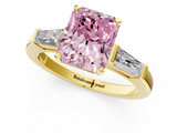 Yellow gold Fancy Pink Radiant  Solitaire with Tapered Baguette Side Stones on a Classic Band with Four-Prong Setting_93