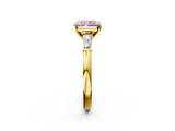 Yellow gold Fancy Pink Radiant  Solitaire with Tapered Baguette Side Stones on a Classic Band with Four-Prong Setting_94