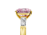 Yellow gold Fancy Pink Radiant  Solitaire with Tapered Baguette Side Stones on a Classic Band with Four-Prong Setting_97