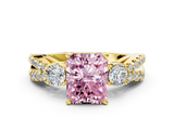 Yellow gold Fancy Pink Radiant  Three-Stone Diamond Ring with Pavé Split Shank and Four-Prong Setting_76