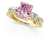 Yellow gold Fancy Pink Radiant  Three-Stone Diamond Ring with Pavé Split Shank and Four-Prong Setting_77