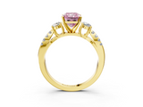Yellow gold Fancy Pink Radiant  Three-Stone Diamond Ring with Pavé Split Shank and Four-Prong Setting_79