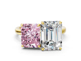 Yellow gold Fancy Pink Radiant  and Emerald Cut Toi Moi Ring with Prong Setting_44
