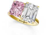 Yellow gold Fancy Pink Radiant  and Emerald Cut Toi Moi Ring with Prong Setting_45