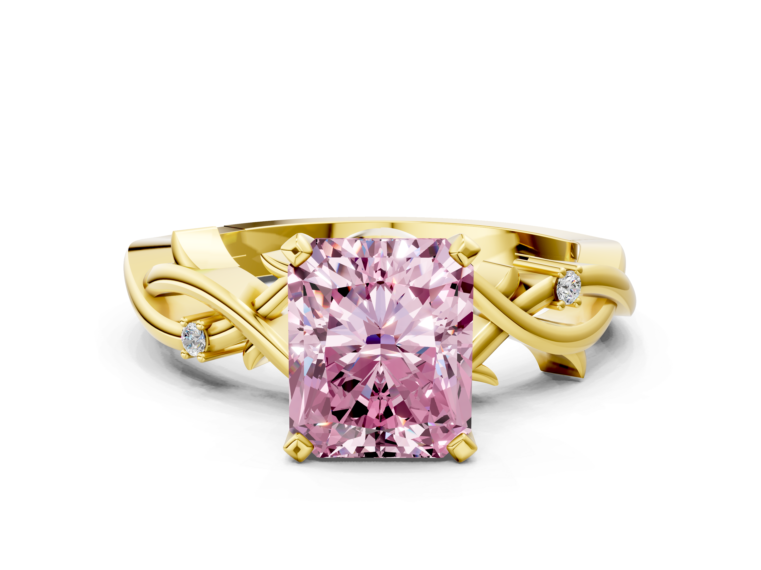 Yellow gold Fancy Pink Radiant cut Solitaire Twisted Band Prong Setting Ring_187