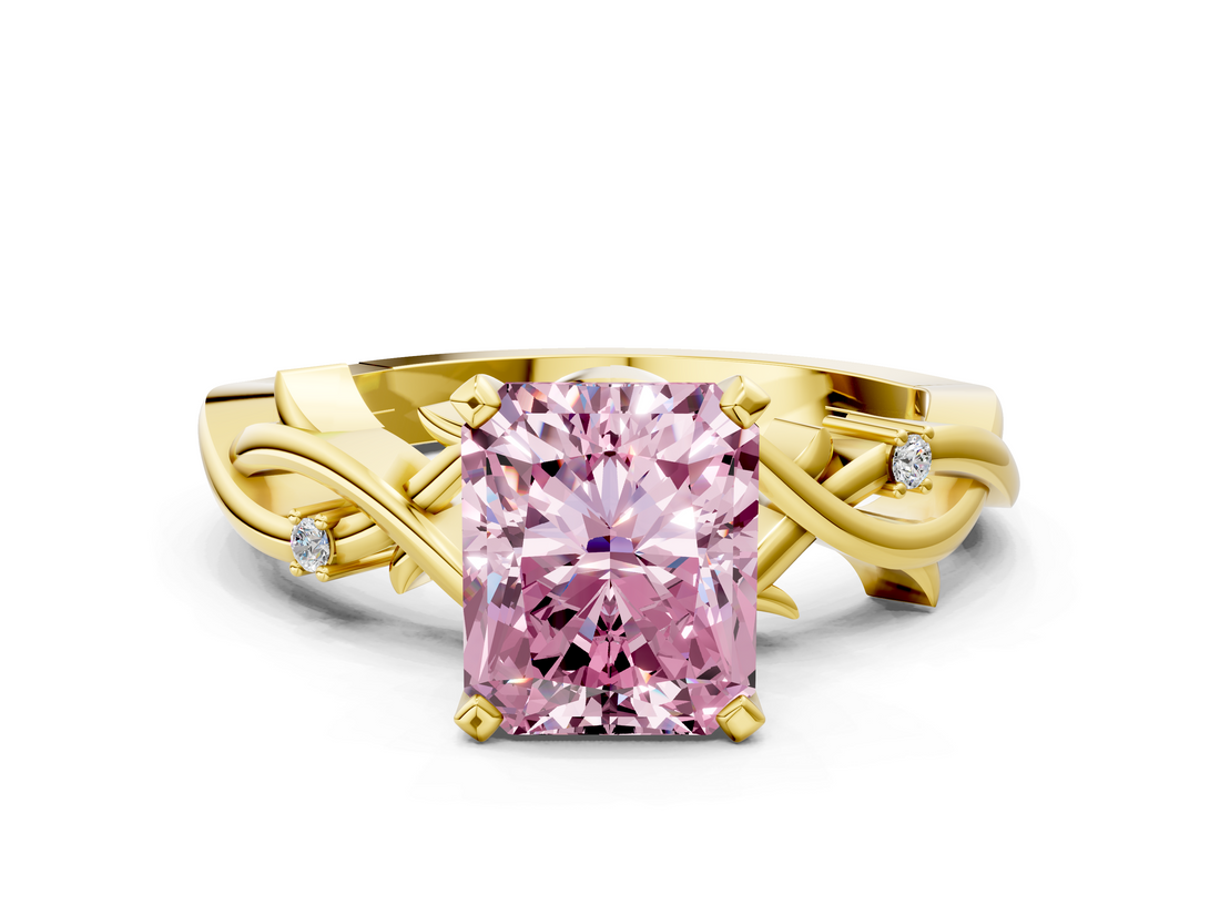 Yellow gold Fancy Pink Radiant cut Solitaire Twisted Band Prong Setting Ring_187