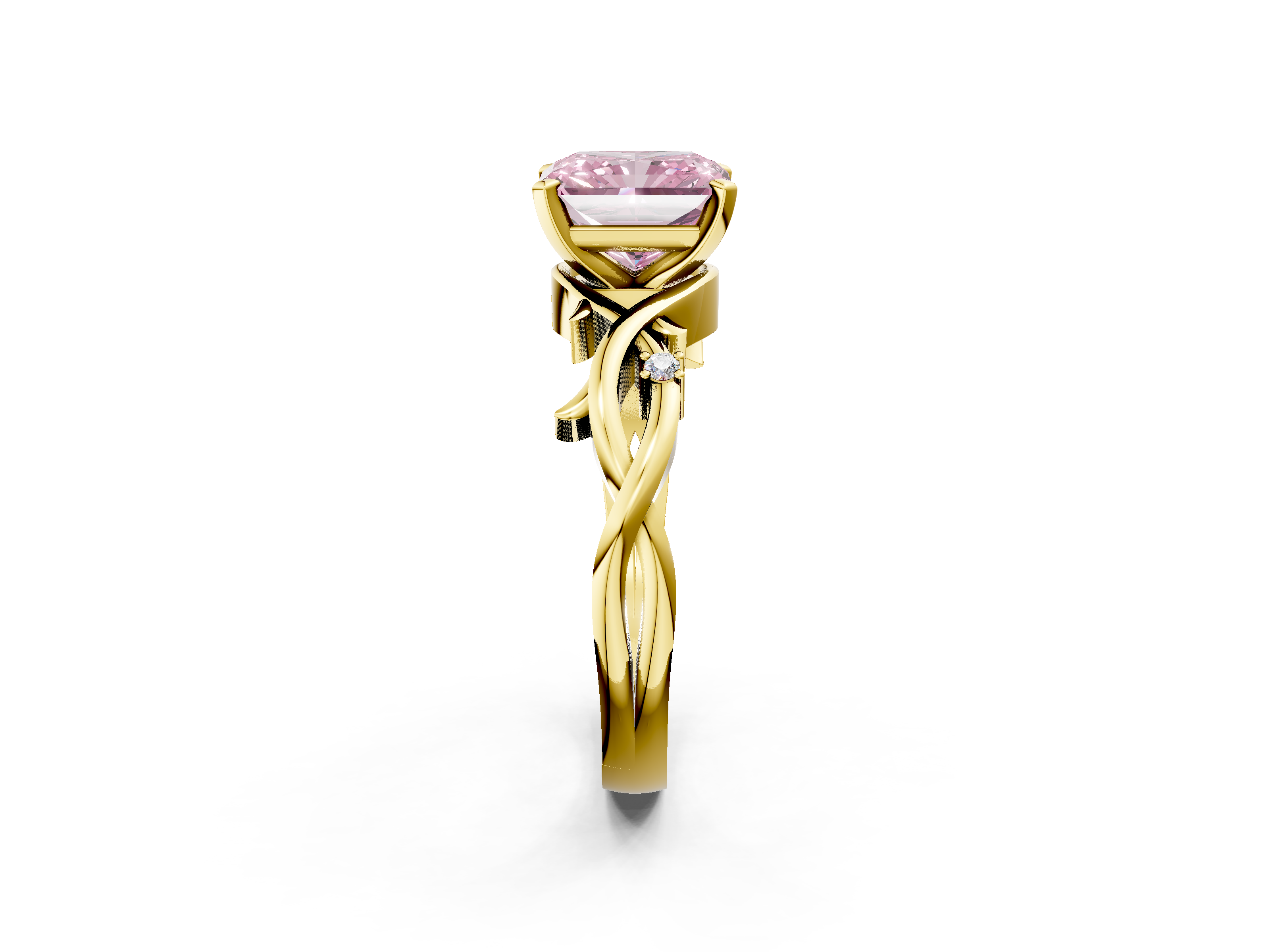 Yellow gold Fancy Pink Radiant cut Solitaire Twisted Band Prong Setting Ring_189