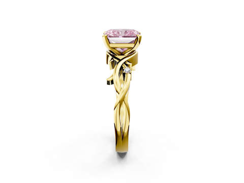 Yellow gold Fancy Pink Radiant cut Solitaire Twisted Band Prong Setting Ring_189