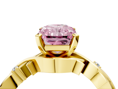 Yellow gold Fancy Pink Radiant cut Solitaire Twisted Band Prong Setting Ring_191