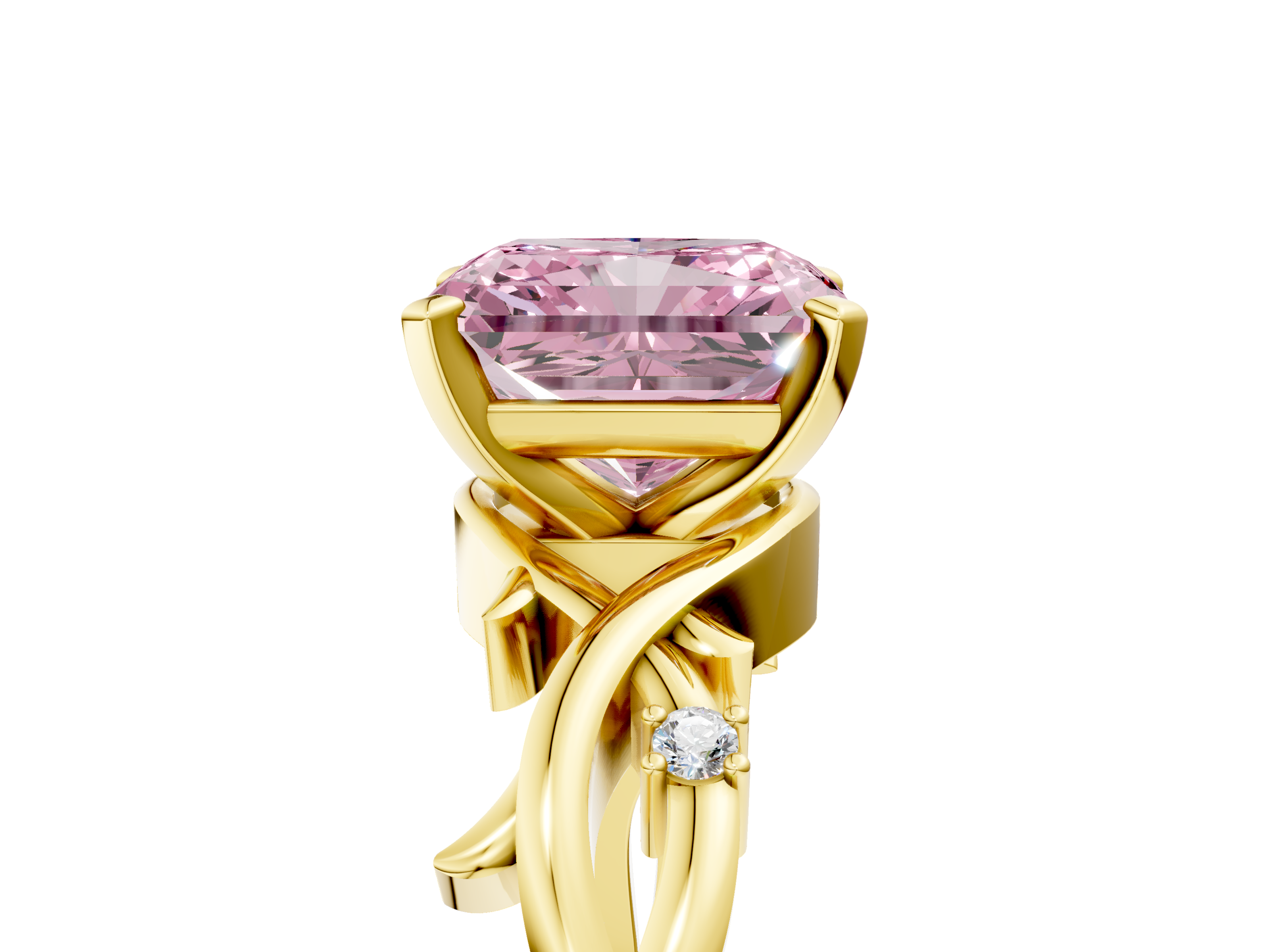 Yellow gold Fancy Pink Radiant cut Solitaire Twisted Band Prong Setting Ring_192