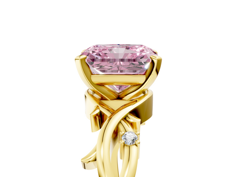 Yellow gold Fancy Pink Radiant cut Solitaire Twisted Band Prong Setting Ring_192