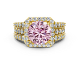 Yellow gold Fancy Pink Round -Cut Halo Diamond Ring with Split Shank and Four-Prong Setting_17