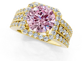 Yellow gold Fancy Pink Round -Cut Halo Diamond Ring with Split Shank and Four-Prong Setting_18
