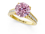 Yellow gold Fancy Pink Round  Brilliant Cut Diamond Engagement Ring with Pavé Band and Four-Prong Setting_30
