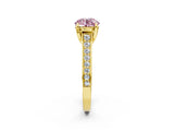 Yellow gold Fancy Pink Round  Brilliant Cut Diamond Engagement Ring with Pavé Band and Four-Prong Setting_31