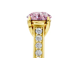 Yellow gold Fancy Pink Round  Brilliant Cut Diamond Engagement Ring with Pavé Band and Four-Prong Setting_34