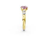 Yellow gold Fancy Pink Round  Brilliant Cut Diamond Five-Stone Prong Set Engagement Ring with Channel Band_2