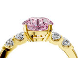 Yellow gold Fancy Pink Round  Brilliant Cut Diamond Five-Stone Prong Set Engagement Ring with Channel Band_4