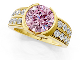 Yellow gold Fancy Pink Round  Brilliant Diamond Channel Set Wide Band Ring with Bezel Setting_1