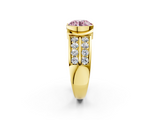 Yellow gold Fancy Pink Round  Brilliant Diamond Channel Set Wide Band Ring with Bezel Setting_2