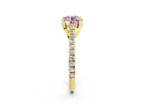 Yellow gold Fancy Pink Round  Brilliant Diamond Solitaire with Pavé Band and Four-Prong Setting 3