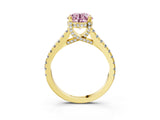 Yellow gold Fancy Pink Round  Brilliant Diamond Solitaire with Pavé Band and Four-Prong Setting 4