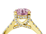 Yellow gold Fancy Pink Round  Brilliant Diamond Solitaire with Pavé Band and Four-Prong Setting 5