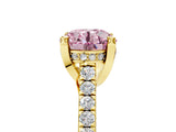 Yellow gold Fancy Pink Round  Brilliant Diamond Solitaire with Pavé Band and Four-Prong Setting