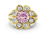 Yellow gold Fancy Pink Round  Brilliant Flower Halo Diamond Split Shank Ring_26