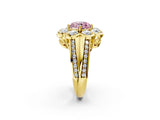 Yellow gold Fancy Pink Round  Brilliant Flower Halo Diamond Split Shank Ring_28